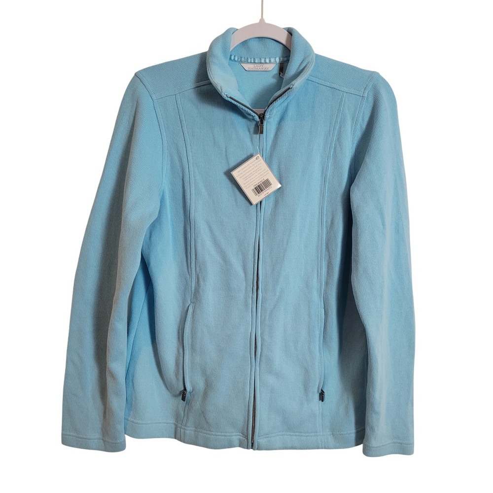 Lady Hathaway Womens Blue Full Zip Jacket Cotton Blend Size Large NEW Athleisure